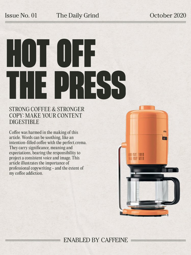 Strong coffee and stronger copy
